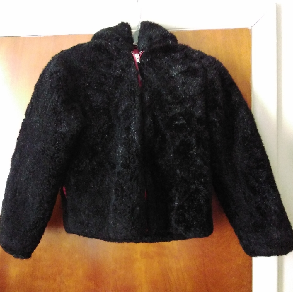 Gap Black Faux Fur Hooded Jacket size 10